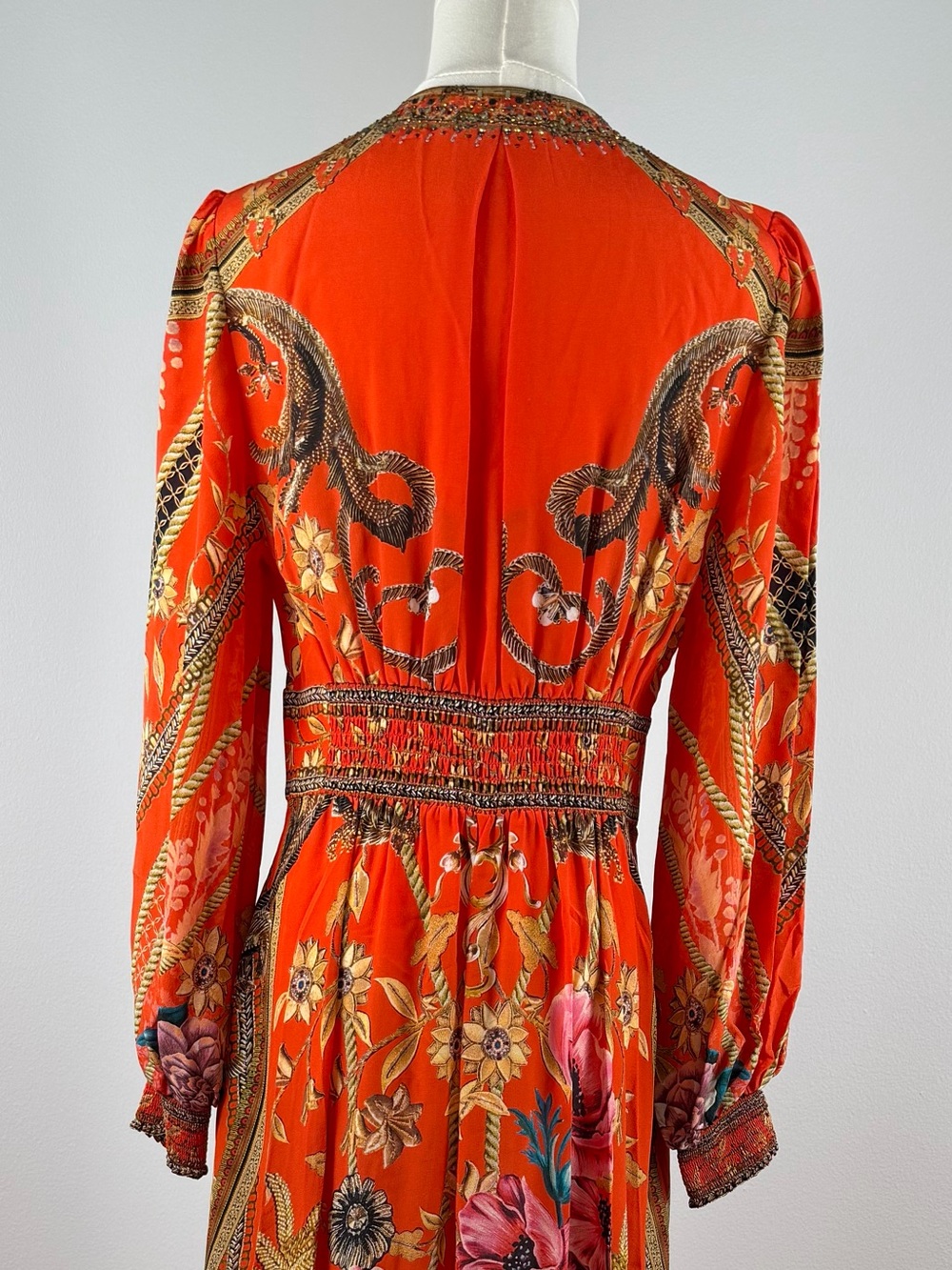 Camilla Orange Red Silk Floral Deep-V Maxi Dress - Picture 9 of 10